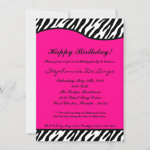 5x7 Hot Pink Zebra Verjaardag Uitnodiging
