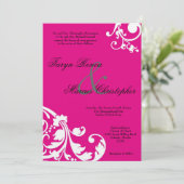 5x7 Hot Roze Witte Bloemen Linnen Huwelijksuitnodi Kaart (Staand voorkant)