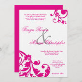 5x7 Hot Roze Zwarte Bloemen Linnen bruiloft uitnod Kaart (Voorkant / Achterkant)