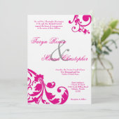 5x7 Hot Roze Zwarte Bloemen Linnen bruiloft uitnod Kaart (Staand voorkant)