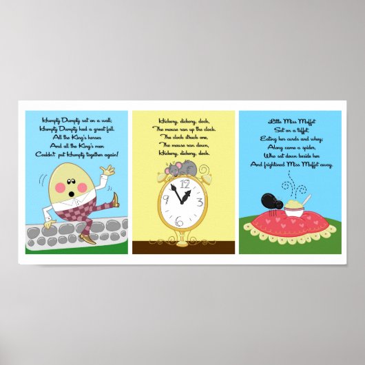 5x7 Humpty Hickory Miss Muffet Kinder Room Wall Ar Poster (Voorkant)