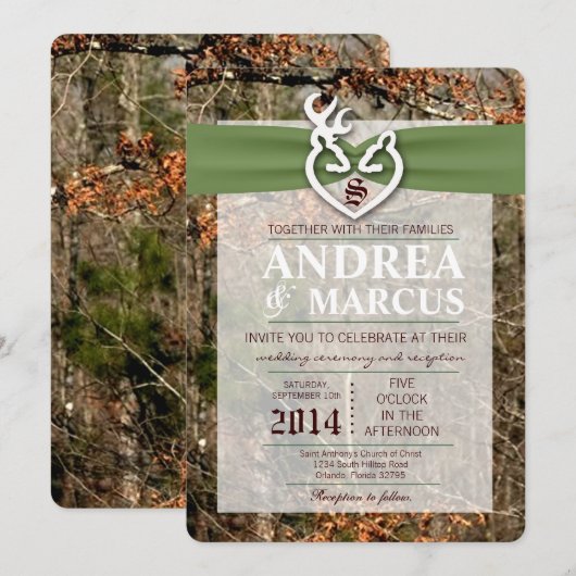 5x7 Hunting Deer Doe Buck Camo Wedding Invitation Kaart (Voorkant / Achterkant)