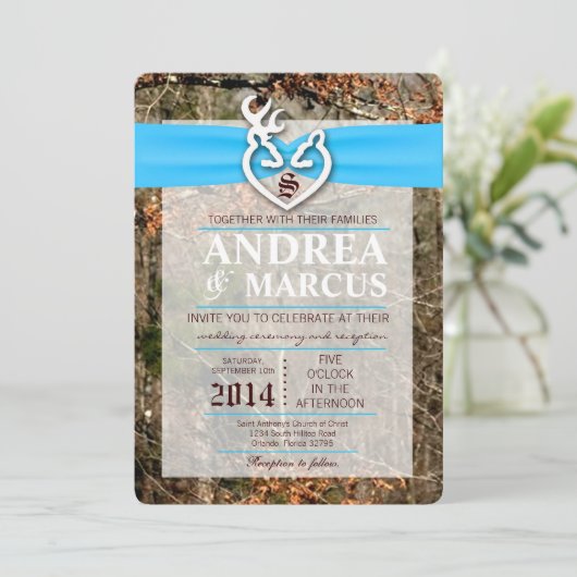 5x7 Hunting Deer Doe Buck Camo Wedding Invitation Kaart (Staand voorkant)