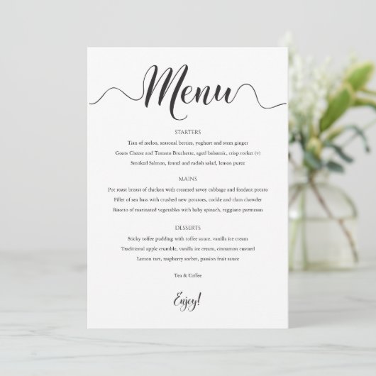 5x7 huwelijksmenu Zwart & Wit Menu (Staand voorkant)