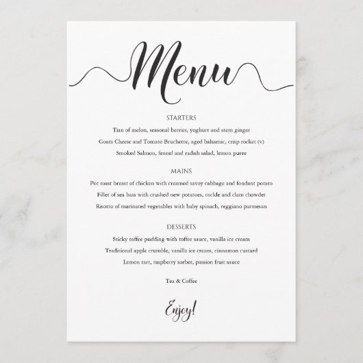 5x7 huwelijksmenu Zwart & Wit Menu (Voorkant)