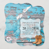 5x7 Huwelijksuitnodiging Blauwe Schuur Hout Laarze Kaart (Voorkant / Achterkant)