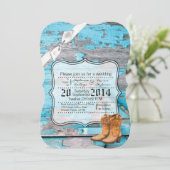 5x7 Huwelijksuitnodiging Blauwe Schuur Hout Laarze Kaart (Staand voorkant)