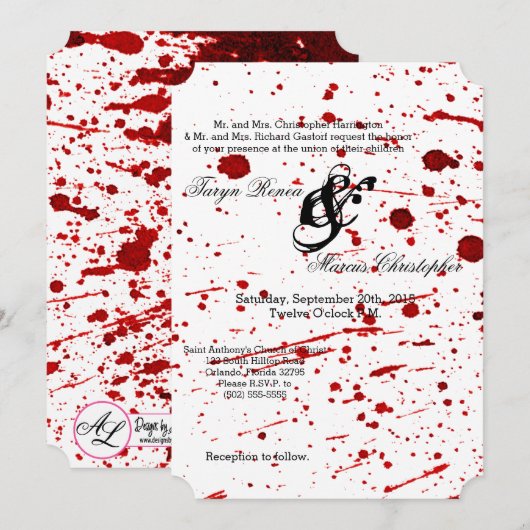 5x7 Huwelijksuitnodiging Bloed Splatter Vampier Go Kaart (Voorkant / Achterkant)