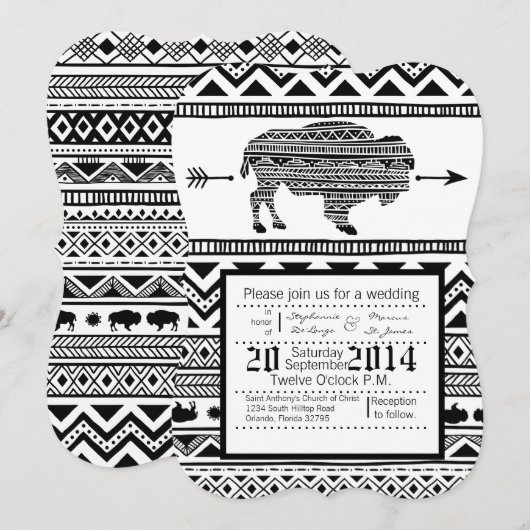 5x7 Huwelijksuitnodiging Boho Buffalo Tribal Patte Kaart (Voorkant / Achterkant)
