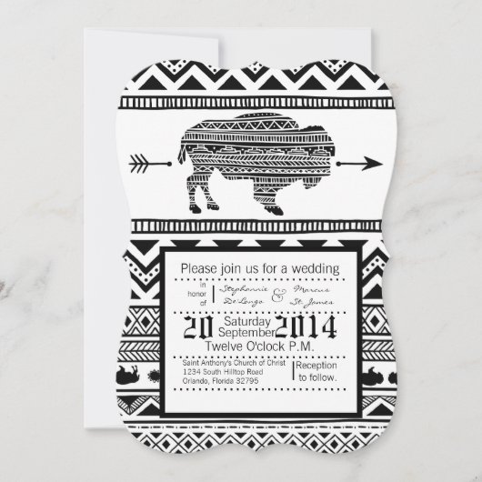 5x7 Huwelijksuitnodiging Boho Buffalo Tribal Patte Kaart (Voorkant)