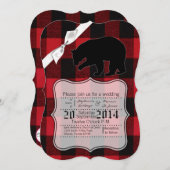 5x7 Huwelijksuitnodiging Red Buffalo Plaid Beer Zw Kaart (Voorkant / Achterkant)