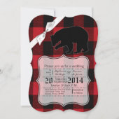 5x7 Huwelijksuitnodiging Red Buffalo Plaid Beer Zw Kaart (Voorkant)