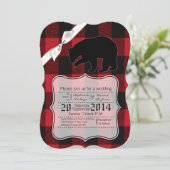 5x7 Huwelijksuitnodiging Red Buffalo Plaid Beer Zw Kaart (Staand voorkant)