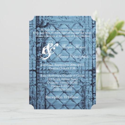 5x7 Huwelijksuitnodiging Rustieke Tin Panel Plafon Kaart (Staand voorkant)