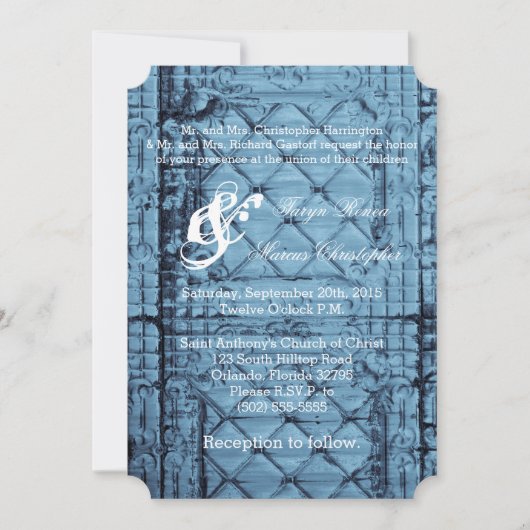 5x7 Huwelijksuitnodiging Rustieke Tin Panel Plafon Kaart (Voorkant)