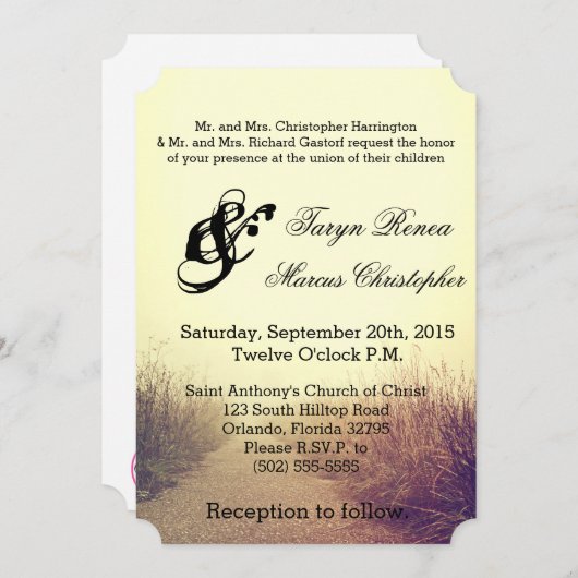 5x7 huwelijksuitnodiging Sunrise Pathway Walkway P Kaart (Voorkant / Achterkant)