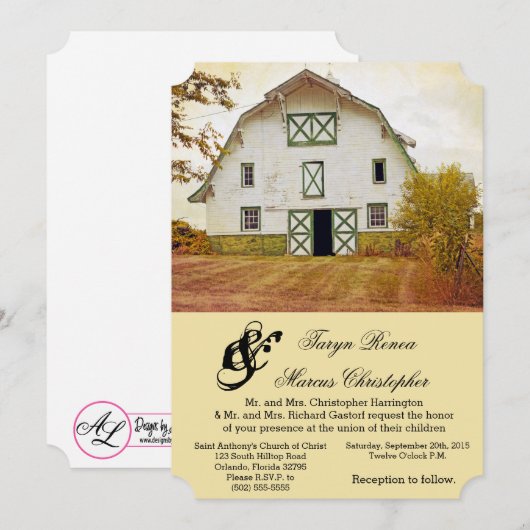 5x7 Huwelijksuitnodiging Sunset Barn Country Rusti Kaart (Voorkant / Achterkant)