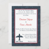 5x7 Huwelijksuitnodiging Vliegtuig Vlucht Blauw/Ro Kaart (Voorkant)