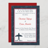 5x7 Huwelijksuitnodiging Vliegtuig Vlucht Blauw/Ro Kaart (Voorkant / Achterkant)