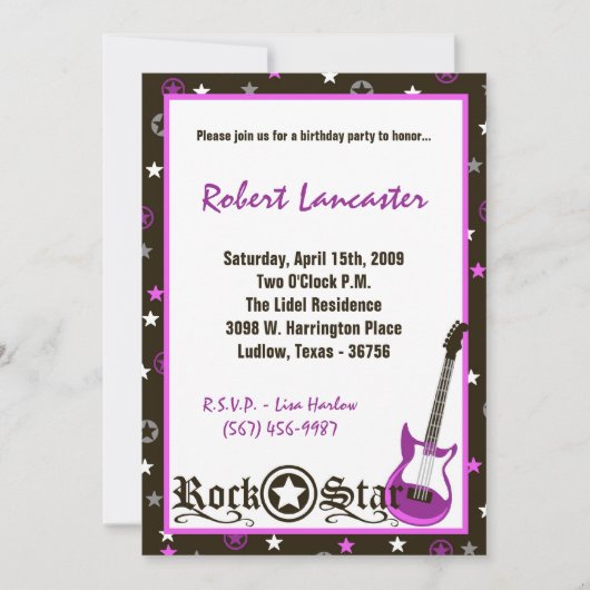 5x7 Invite - Grils Rock Star Birthday Invitation Kaart (Voorkant)
