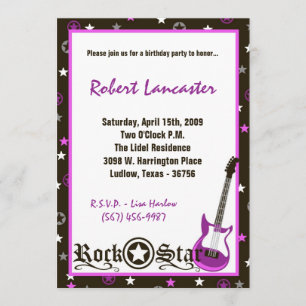 5x7 Invite - Grils Rock Star Birthday Invitation Kaart