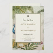 5x7 Ivoor Tropische Pauw Palm Wedding Save The Date (Voorkant / Achterkant)