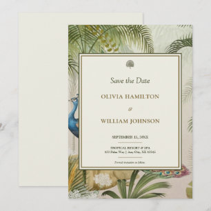 5x7 Ivoor Tropische Pauw Palm Wedding Save The Date