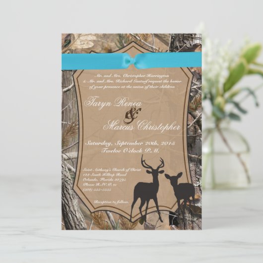 5x7 Jachtpaar Herten Doe Buck Huwelijksuitnodiging Kaart (Staand voorkant)