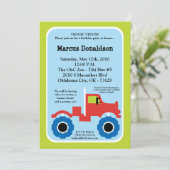 5x7 Jongen Monster Truck Birthday Party Invitation Kaart (Staand voorkant)