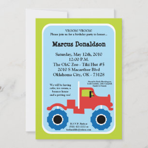 5x7 Jongen Monster Truck Birthday Party Invitation Kaart