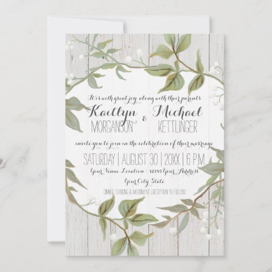 5x7 Kaart Laurel Leaf Leaves w Babys Breath Wreath (Voorkant)