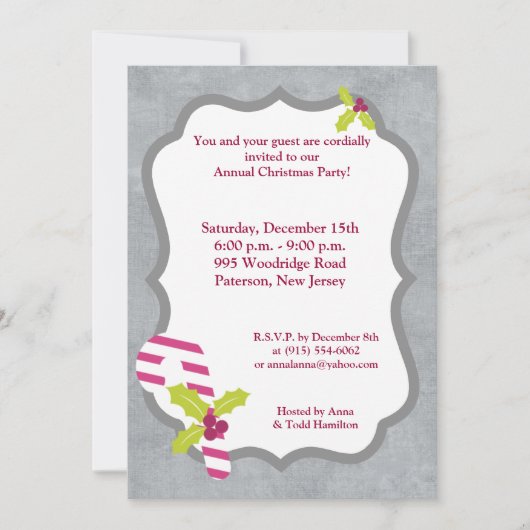 5x7 Kandriet en Holly-kerstuitnodiging Kaart (Voorkant)