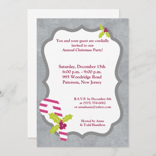 5x7 Kandriet en Holly-kerstuitnodiging Kaart (Voorkant / Achterkant)