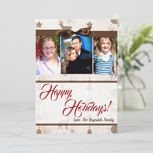 5x7 Kerst Burlap Herten Doe Buck FOTOKAART Feestdagenkaart (Staand voorkant)