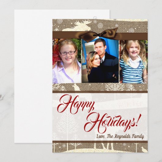 5x7 Kerst Burlap Herten Doe Buck FOTOKAART Feestdagenkaart (Voorkant / Achterkant)