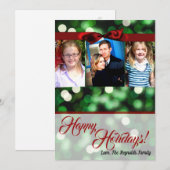 5x7 Kerst Groene Bokeh Lights Twinkl FOTOKAART Feestdagenkaart (Voorkant / Achterkant)