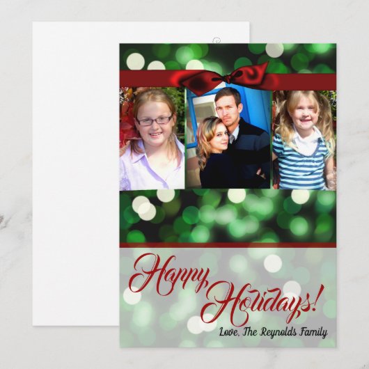 5x7 Kerst Groene Bokeh Lights Twinkl FOTOKAART Feestdagenkaart (Voorkant / Achterkant)