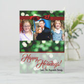 5x7 Kerst Groene Bokeh Lights Twinkl FOTOKAART Feestdagenkaart (Staand voorkant)