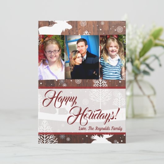 5x7 Kerst Herten Hout Buck Doe FOTOKAART Feestdagenkaart (Staand voorkant)