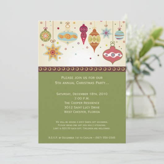 5x7 Kerst Ornamenten Kerstuitnodiging Kaart (Staand voorkant)