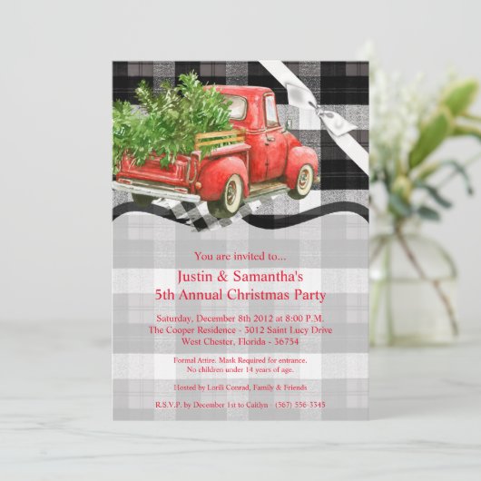 5x7 kerst uitnodiging XMAS Truck kerst buff (Staand voorkant)