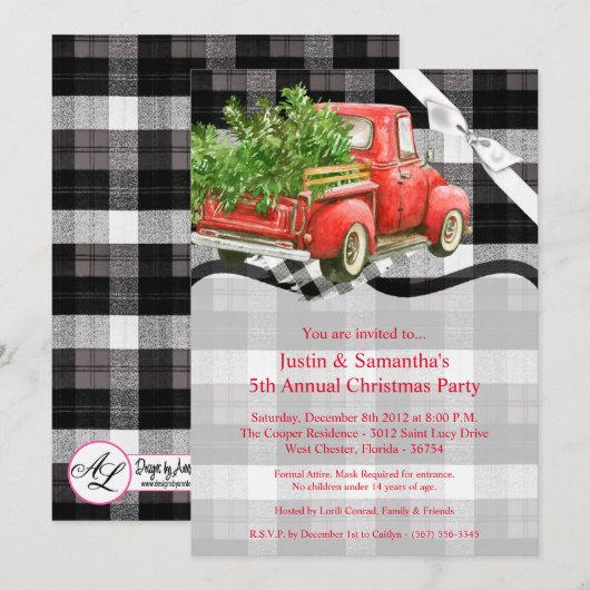 5x7 kerst uitnodiging XMAS Truck kerst buff (Voorkant / Achterkant)