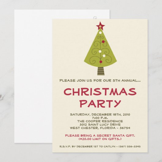 5x7 Kerst XMAS Boom Kerstfeest Uitnodiging (Voorkant / Achterkant)