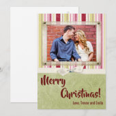 5x7 kerst XMAS groen gestreept stof PHOTO kaart (Voorkant / Achterkant)