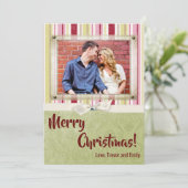 5x7 kerst XMAS groen gestreept stof PHOTO kaart (Staand voorkant)