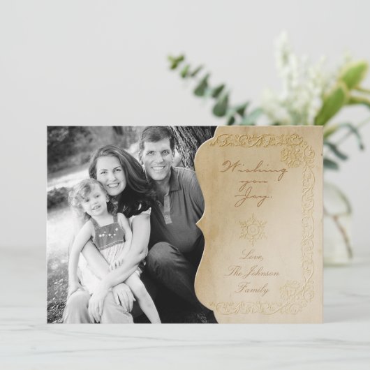 5x7 Kerst XMAS Oude Papier  FOTOkaart Feestdagenkaart (Staand voorkant)