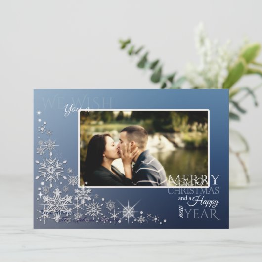 5x7 Kerst XMAS Sneeuwvlokken FOTOKAART Feestdagenkaart (Staand voorkant)