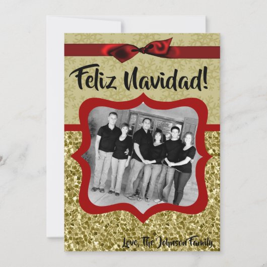 5x7 KERSTMIS Kerst Goud Sneeuwvlok Glitters FOTO K Feestdagenkaart (Voorkant)