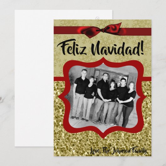 5x7 KERSTMIS Kerst Goud Sneeuwvlok Glitters FOTO K Feestdagenkaart (Voorkant / Achterkant)