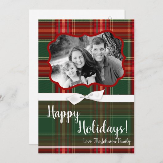 5x7 KERSTMIS Kerstmis Geruite Rode Stof FOTO Kaart (Voorkant / Achterkant)